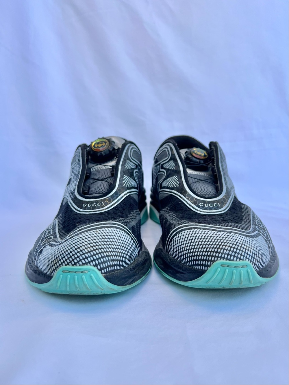 Gucci Women’s Ultra Pace R Sneakers Slip On Black Silver Blue Size 38 - Picture 12 of 15